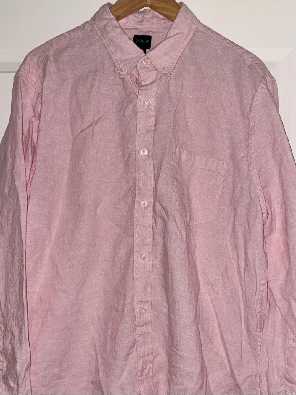 J Crew Men's XL light Pink Linen Cotton Button-down Long Sleeve Shirt Slim Fit